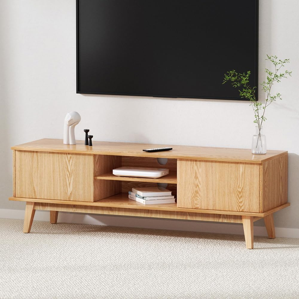 Artiss TV Unit Cabinet Entertainment Units, 140Cm Wooden Stand Table Cabinets Open Storage Shelf Organiser Cupboard Home Living Room Bedroom Furniture, with 2 Cabinets and Open Shelves Pine image number 6