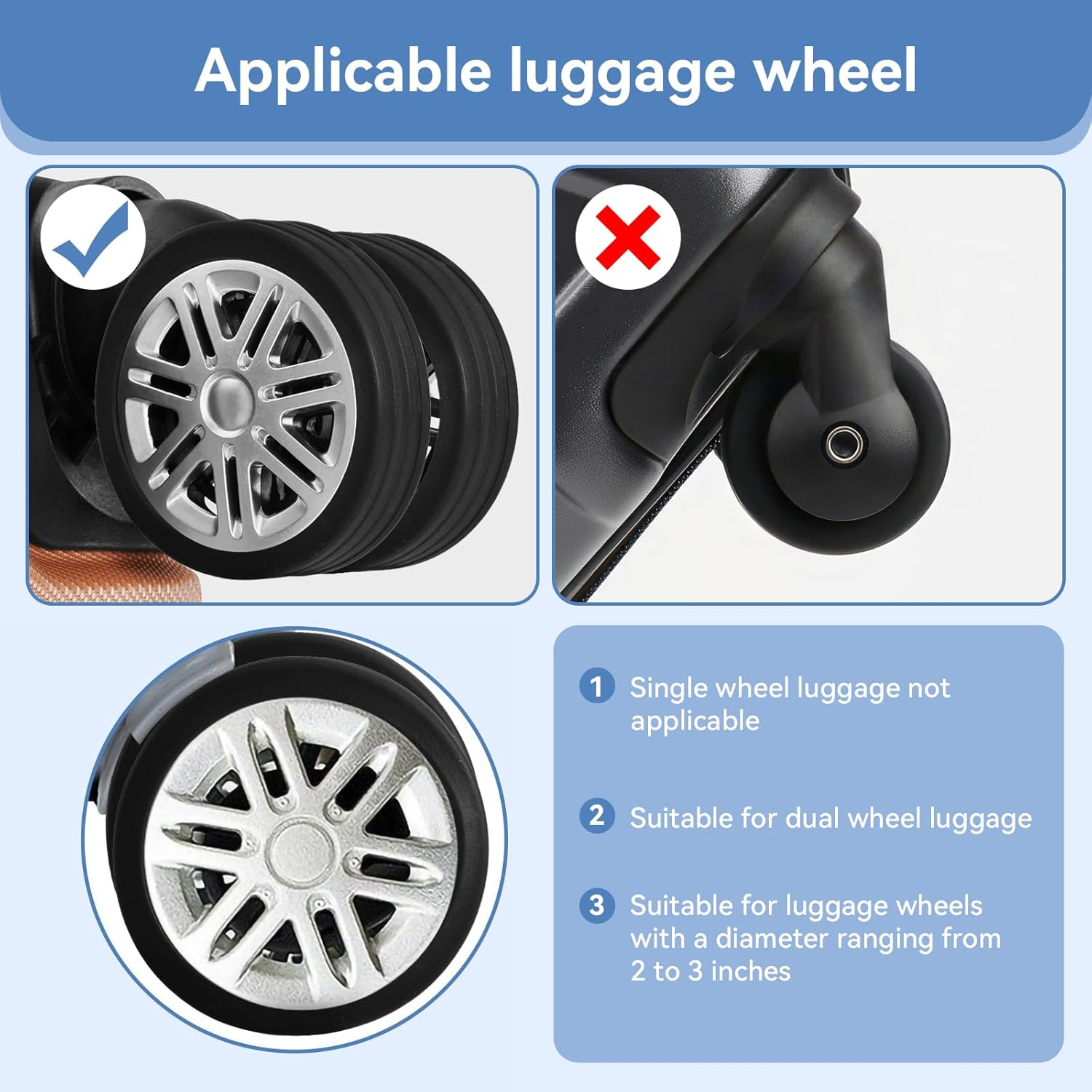 OKAMMY Luggage Wheels Protection Silicone Suitcase Cover - Noise Cancelling Travel Bag Rolling Wheels - Reliable Travel Suitcase Wheel Cover - Durable Tyre Protective Covers for Luggage Bags - 8Pcs
