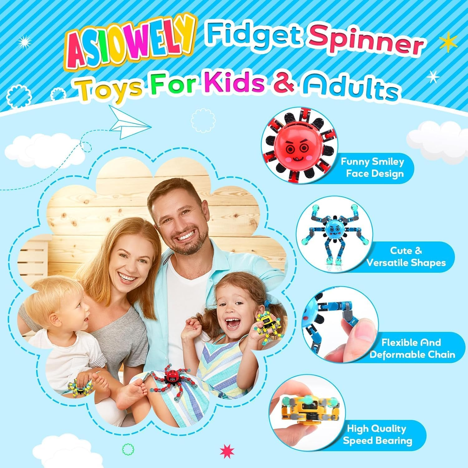 ASIOWELY Transformable Fidget Spinner Toys for Kids and Adults,3 PCS Finger Sensory Toy for Teens with Autism ADHD Anxiety Relief,Birthdays Gifts Party Favors for Boys Girl Travel Stocking Stuffers image number 1