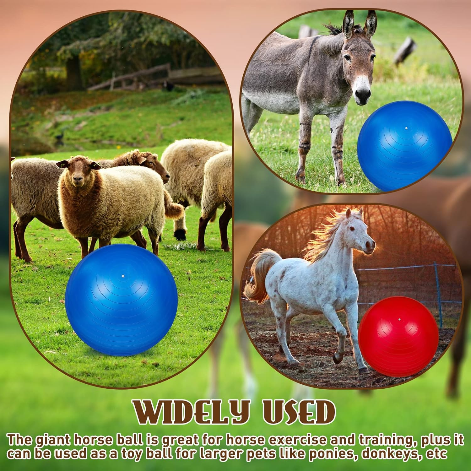 2 Pcs 30 Inch Horse Ball for Play Large Horse Ball Big Herding Ball for Horse anti Burst Horse Soccer Ball Giant Horse Play Ball Toys for Horses to Play With, Pump Included, Blue and Red