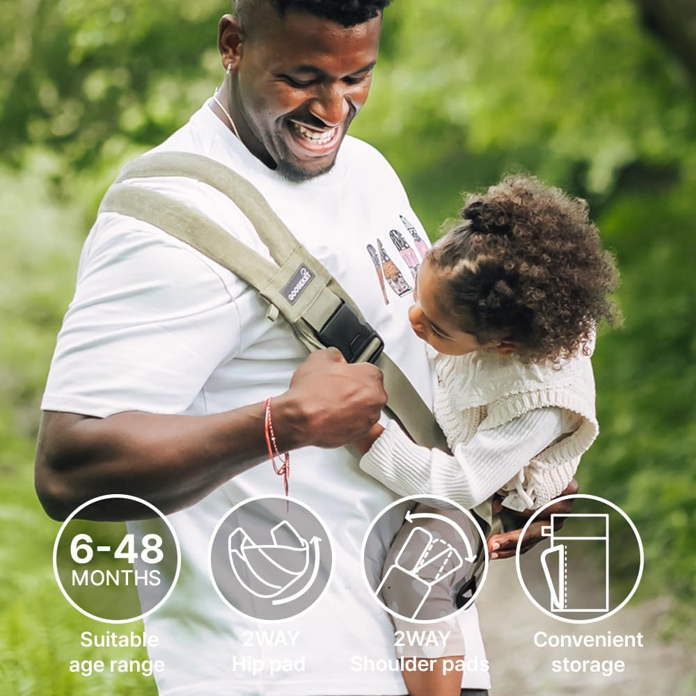 GOOSEKET 365 Toddler Carrier, 100% Cotton, Lightweight, Easy-To-Use, Portable, Suitable from 6-48 Months, Supports up to 44LBS (Khaki) - Brown Leopard image number 2