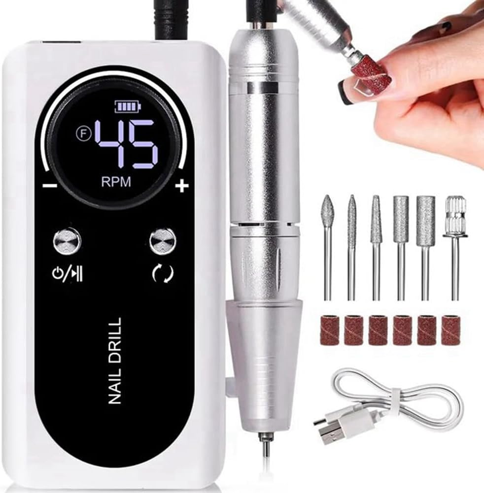 Aswalling 45000RPM Electric Portable Nail Drill Machine Rechargeable Low Noise Nail Sander File for Manicure Salon Tool Easy Install Easy to Use Pink image number 4