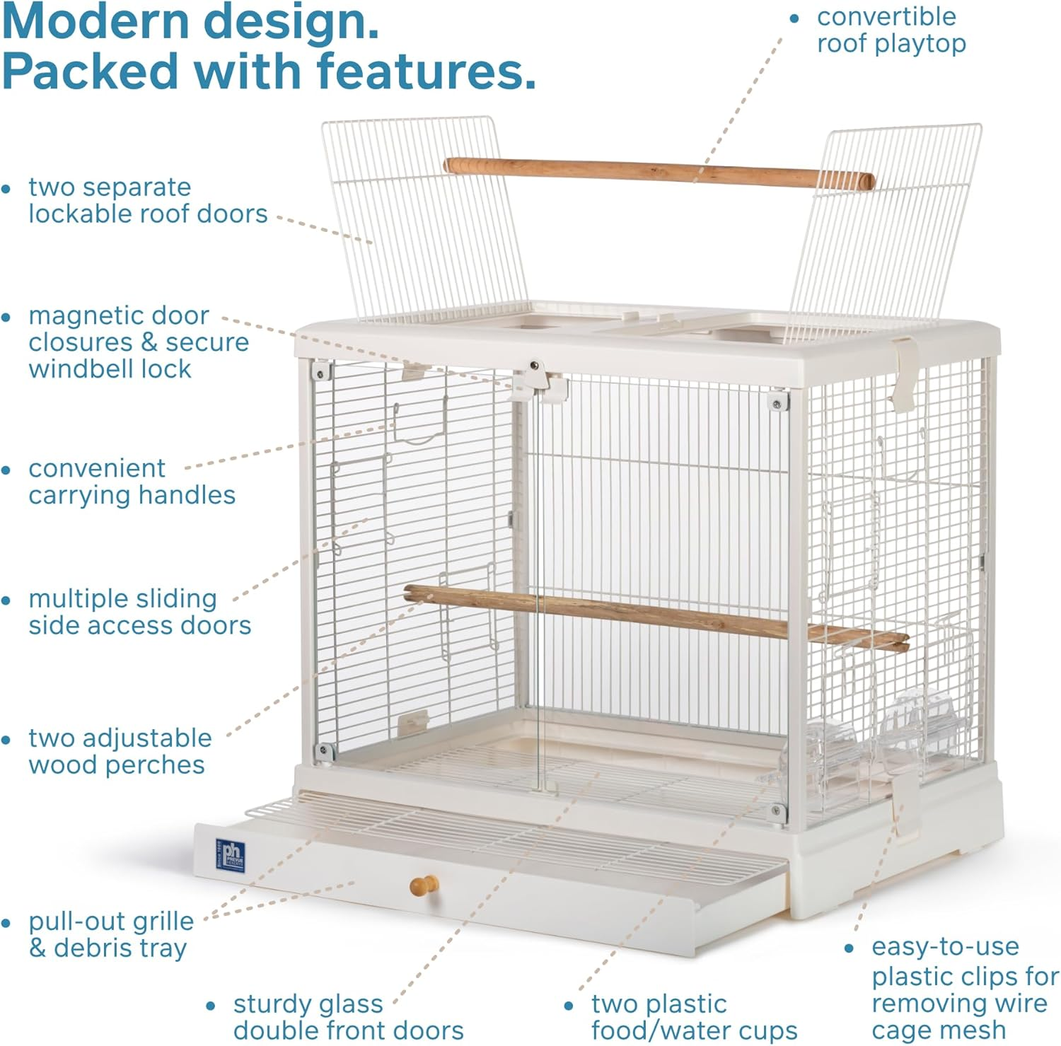 Prevue Pet Products Clear View Glass Bird Cage Crystal Palace Luxe for Small Birds - White Frame image number 1