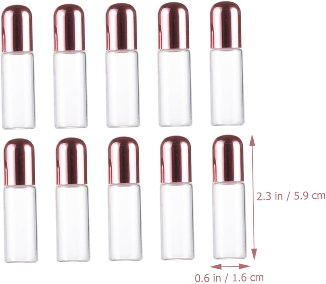FOMIYES 5Ml Rose Gold Cap Glass Roller Bottles Set of 10 Refillable Essential Oil Roll on Bottles Stainless Steel Balls for Travel Aromatherapy - Golden image number 3