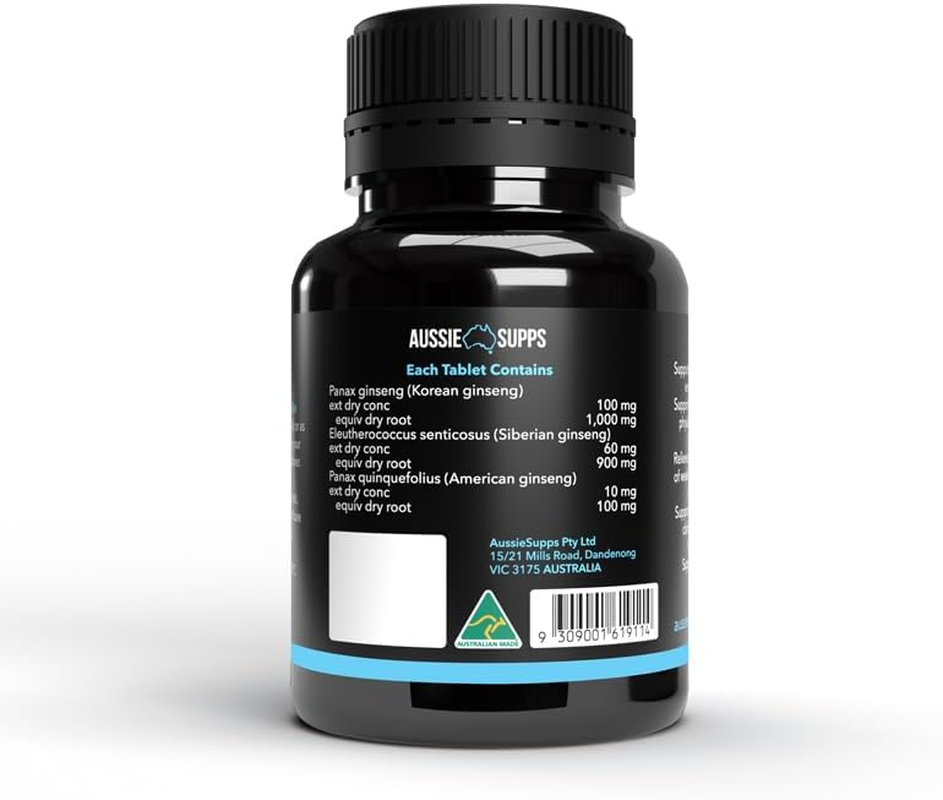 Aussiesupps Ginseng Energy 2000 &ndash; Triple Ginseng Blend for Energy, Stamina, Focus and Vitality with Korean Ginseng, Siberian Ginseng, and American Ginseng (60 Tablets) image number 2