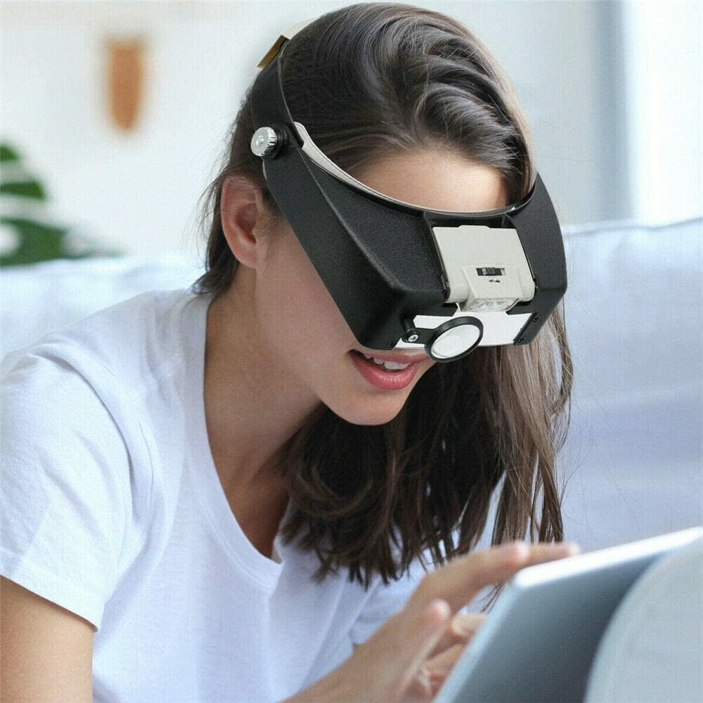 Head Magnifier Jewelers with LED Light Illuminated Helmet Magnifying 1.5X 3X 6.4X 8.3Xtools for Watch Repair, Precision Work Reading Aid