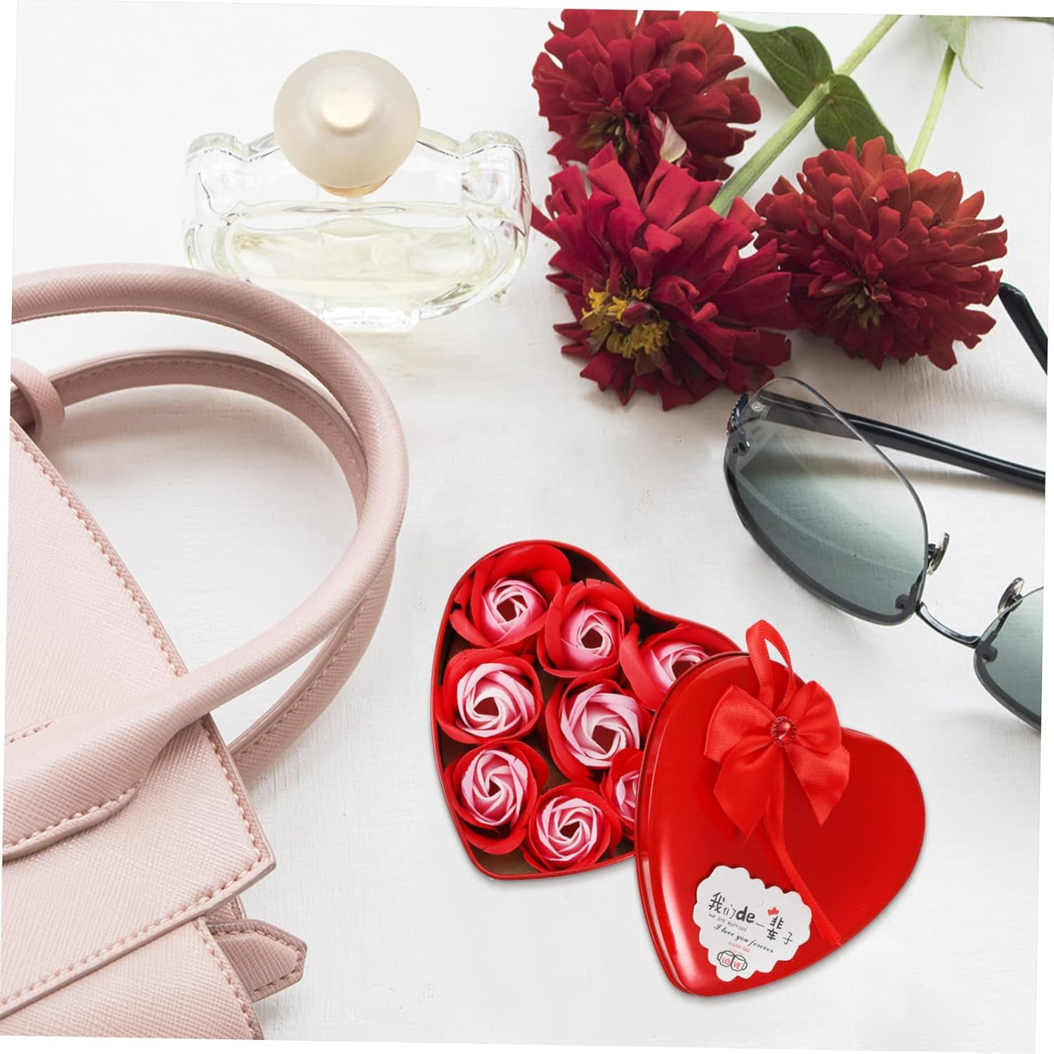 MERRYHAPY Floral Scented Soap Simulation Flower Heart Shape Soap Flower Box Shower Box