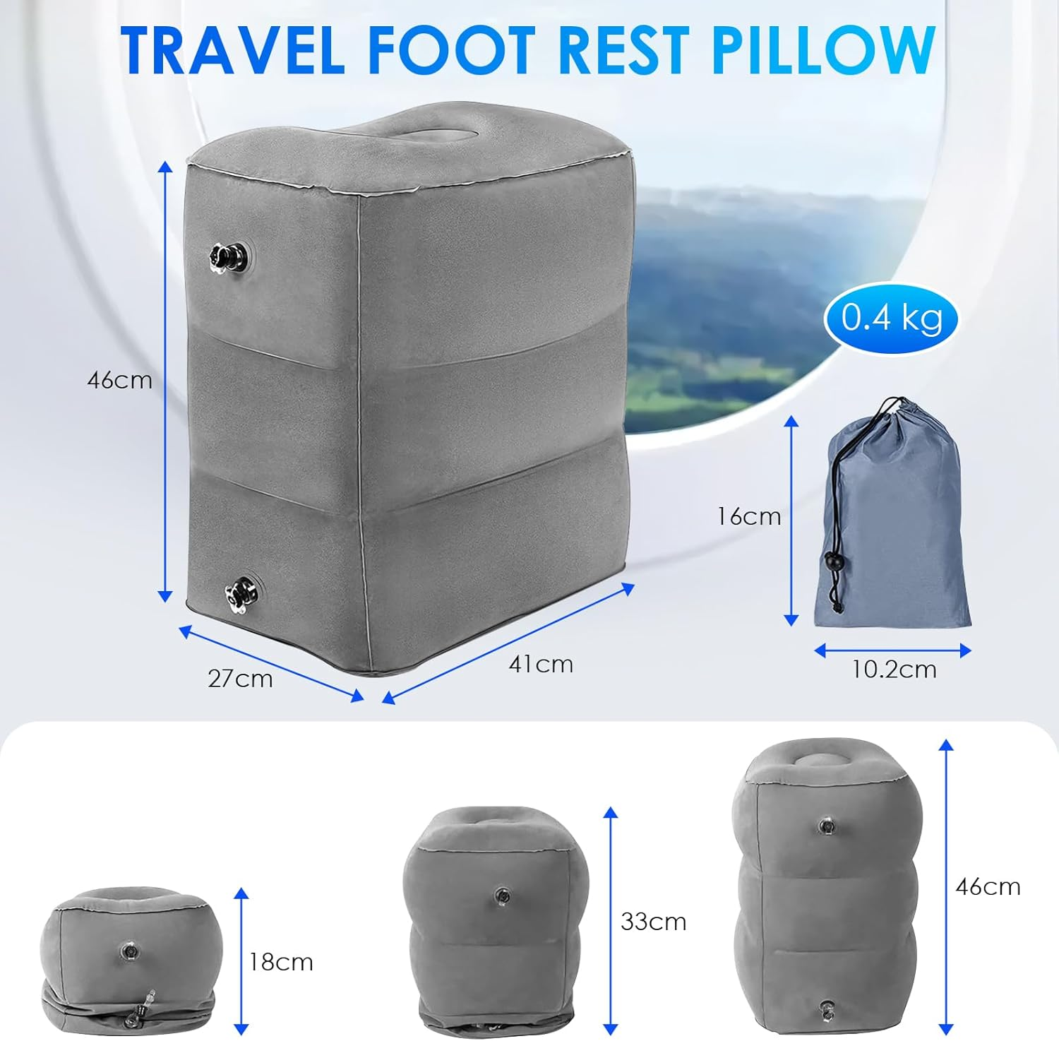 DAWNTREES 2 Pack Inflatable Foot Pillow for Travel, Airplane, Office, and Home - Travel Accessories