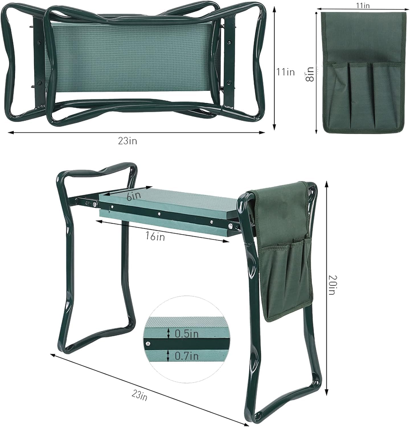 Garden Kneeler Seat with Handles and Tools Bag, Multi-Use Foldable EVA Foam Padded Knee Pad Portable Gardening Stool Lightweight image number 4