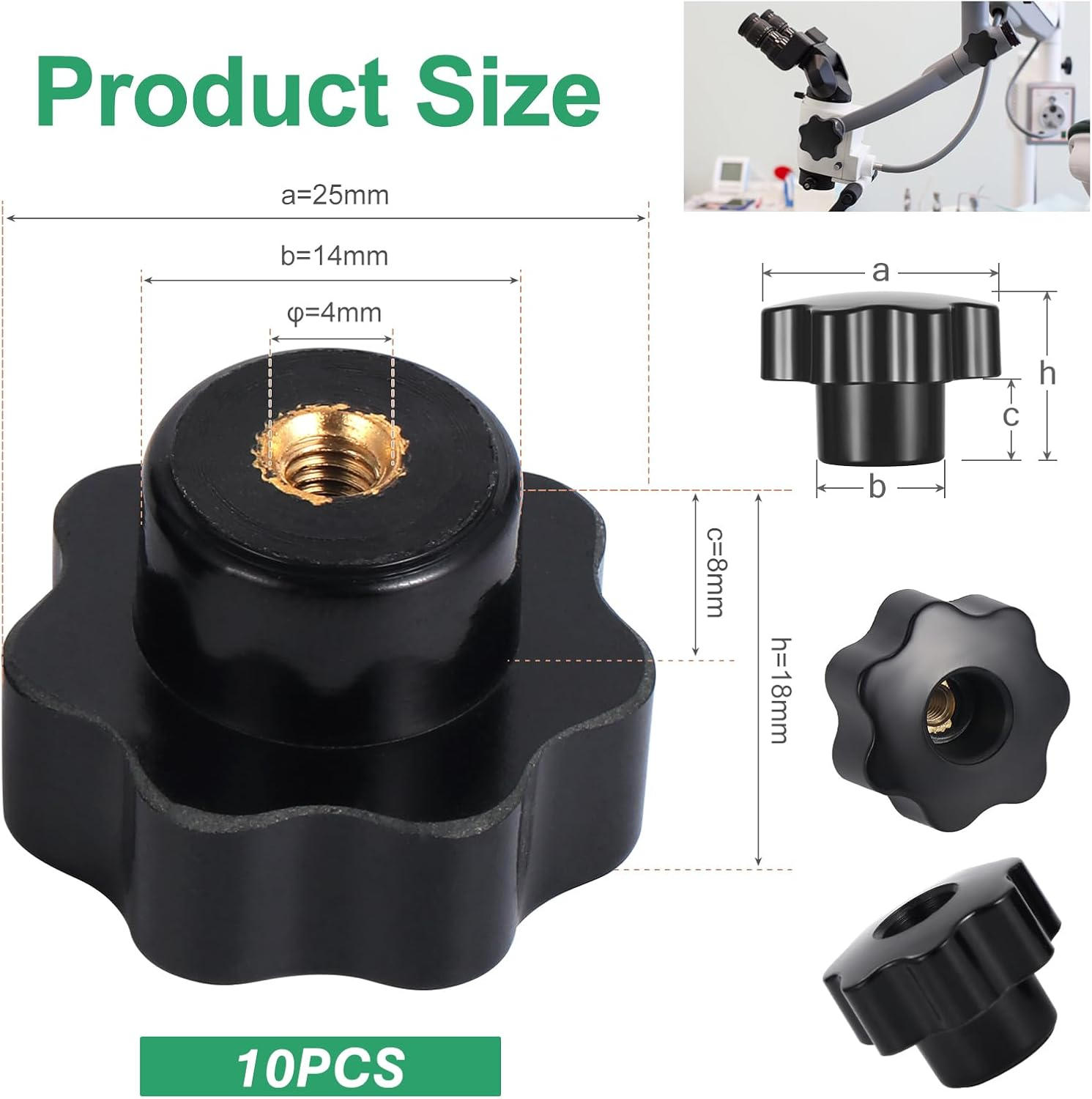 Mynoozi 10 PCS Star Knob M4 Black Plastic through Hole Knobs, Female Threaded Knob, Knobs Grip Handle for Machine Tool image number 5