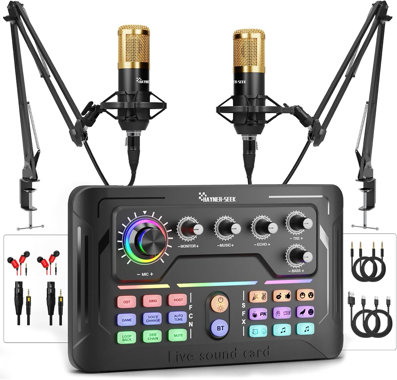 Podcast Equipment Bundle for 2, Audio Mixer with 3.5Mm Podcast Microphone, Voice Change DJ Mixer for Live Streaming Singing Gaming (P900)