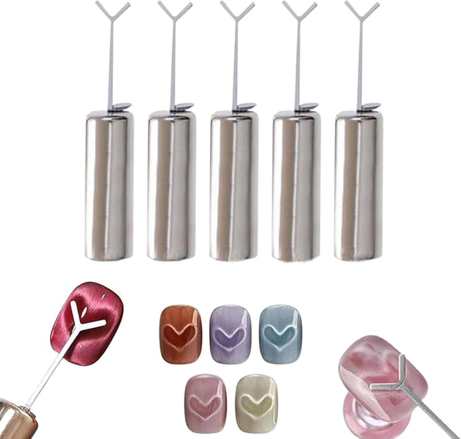 5-Pack Professional Magnetic Nail Art Sticks &ndash; Y-Shaped Guide for Cat Eye Gel Polish, Salon & Home Manicure Kit image number 4