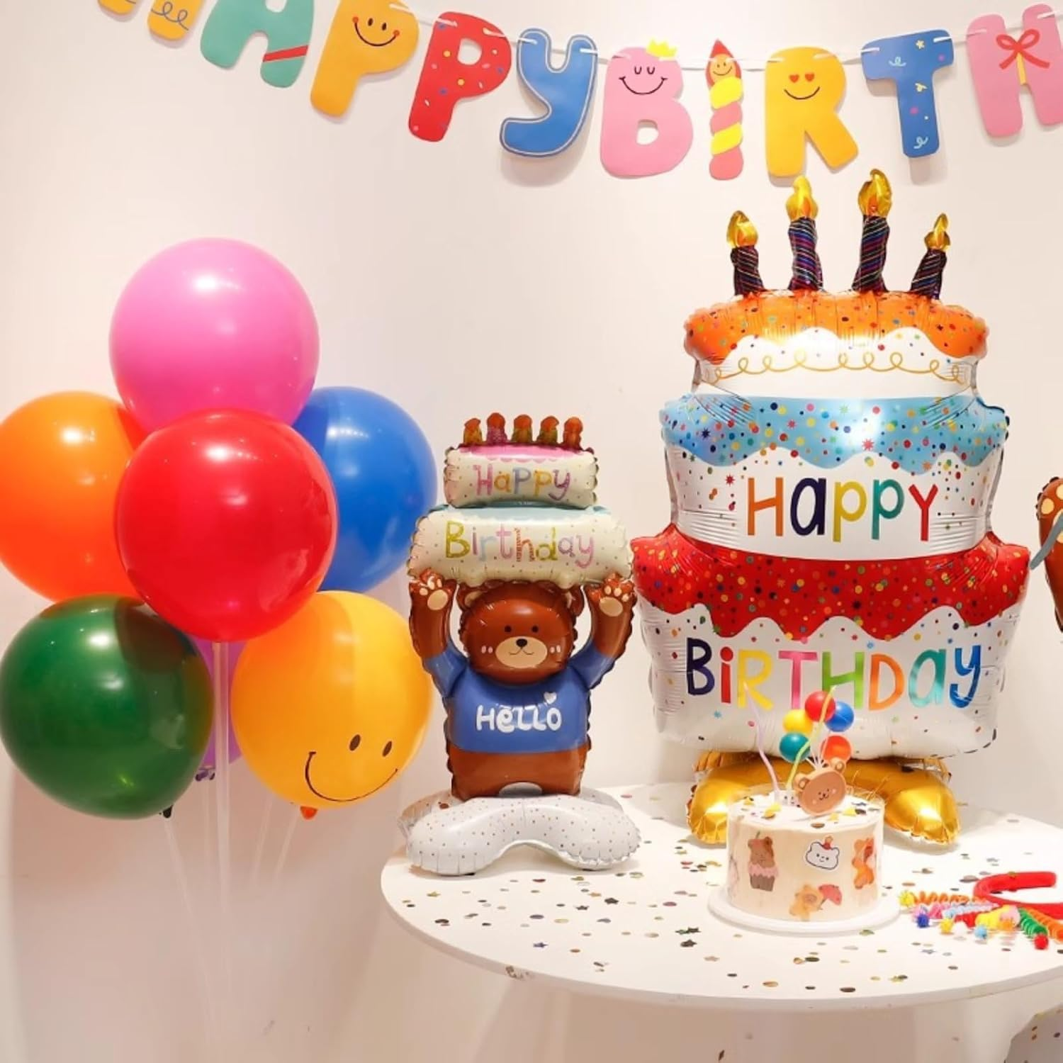 Standing Happy Birthday Cake Foil Balloons, Happy Birthday Foil Balloon with Bear, Large Birthday Cake Balloon for Kids Adults Birthday for Baby Showers and Birthday Party (Birthday Cake) - Birthday Cake image number 4
