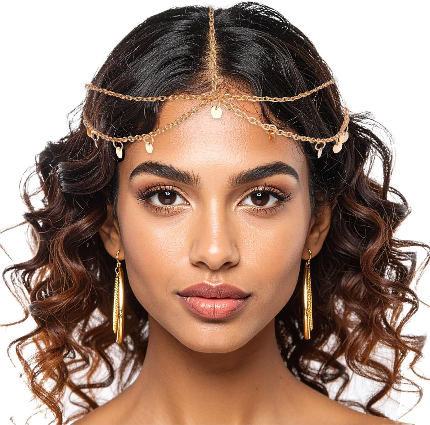Women'S Gold Headpiece with Sequins Boho Tassel Hair Chain Festival Jewellery Wedding Bridal Hair Accessories Golden Headpiece for Women and Girls image number 3