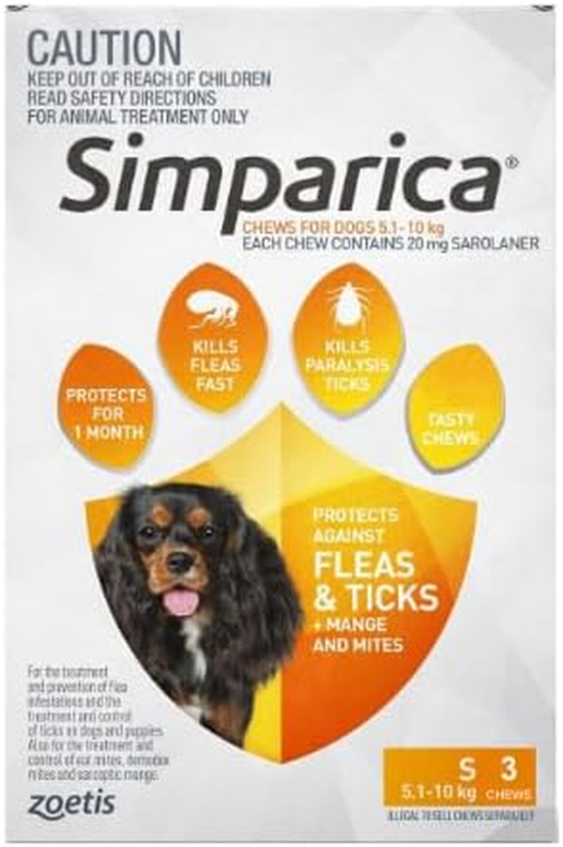Simparica for Small Dogs 5.1 to 10 Kg Orange 3 Chews