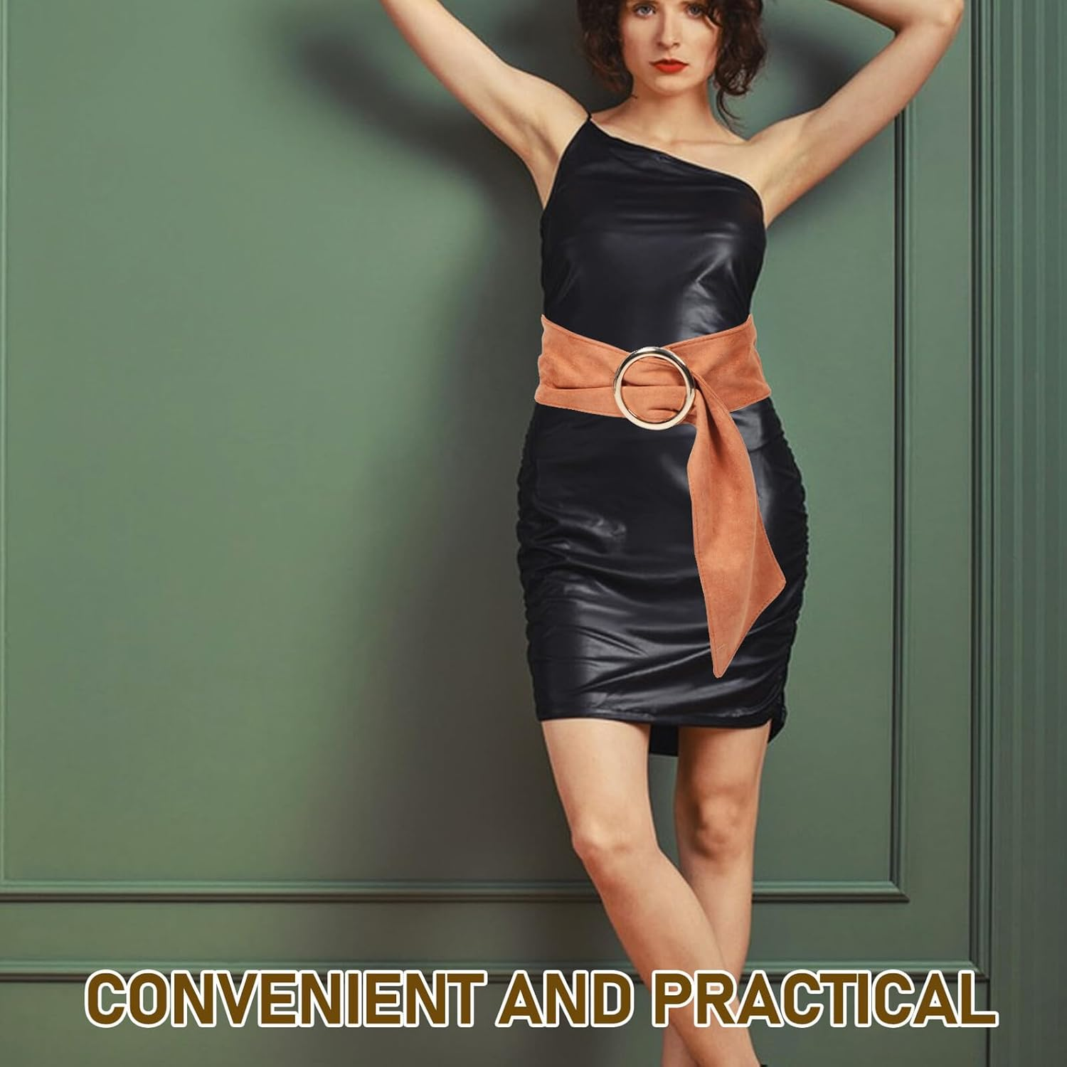 Healeved Brown Wide Waistband Belt with round Buckle for Women Soft Suede Corset Waist Cinch Belt for Dresses Casual and Formal Wear Minimalist Stylish Wide Waist Corset image number 3