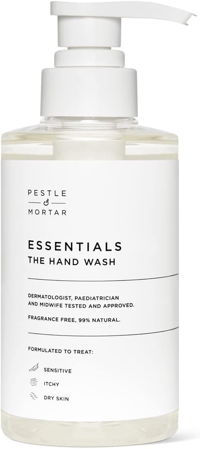 Pestle & Mortar Essentials the Hand Wash 300Ml, for Dry, Itchy, Sensitive and Eczema-Prone Skin, Cleans & Hydrates Hands, Paraben Free, SLS Free & Unscented