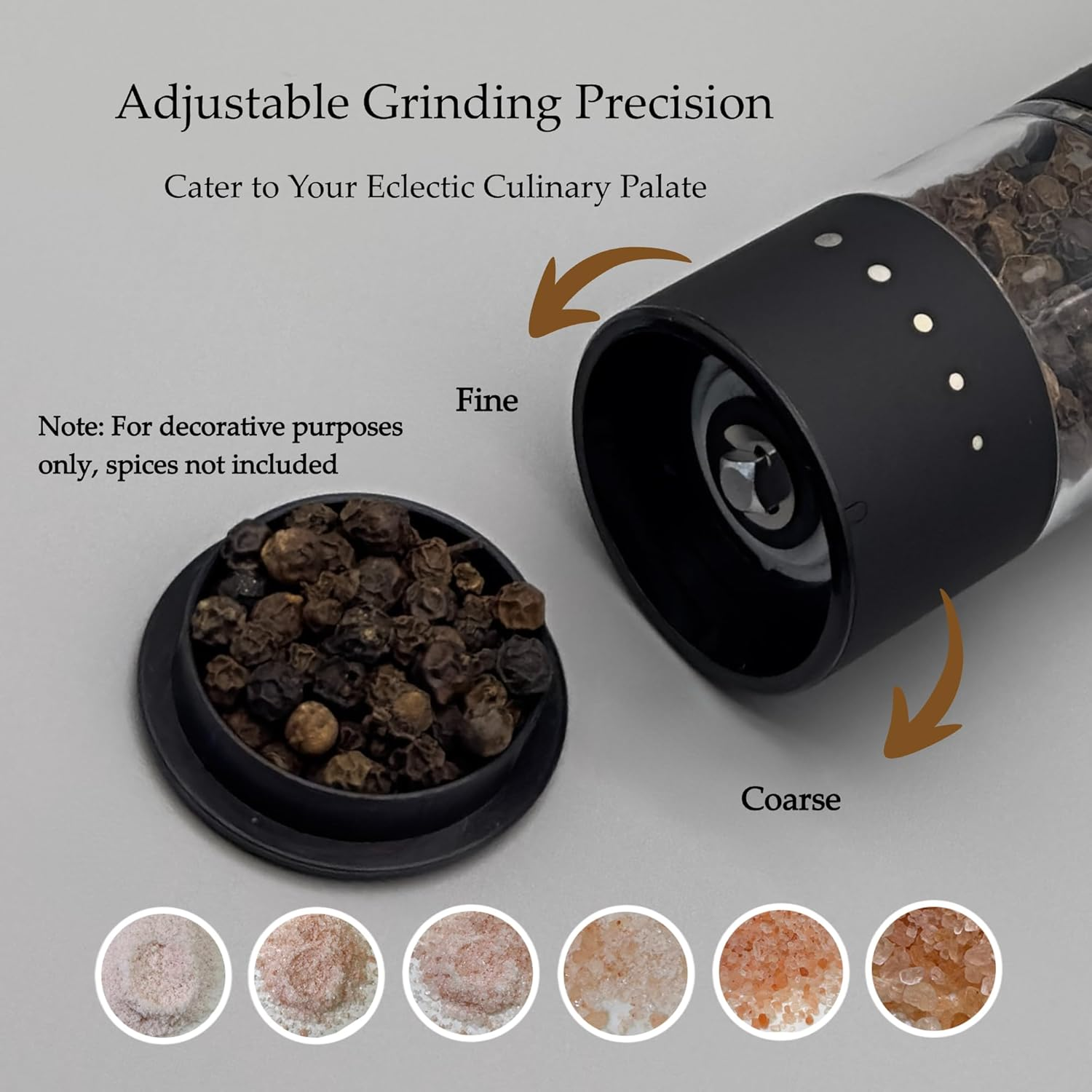 Small Electric Salt and Pepper Grinder Set, USB Rechargeable, Automatic Pepper Mill Grinder with Adjustable Coarseness, Electric Salt Shakers, One Hand Operation for Kitchen (2 Packs, Black) - Black image number 3