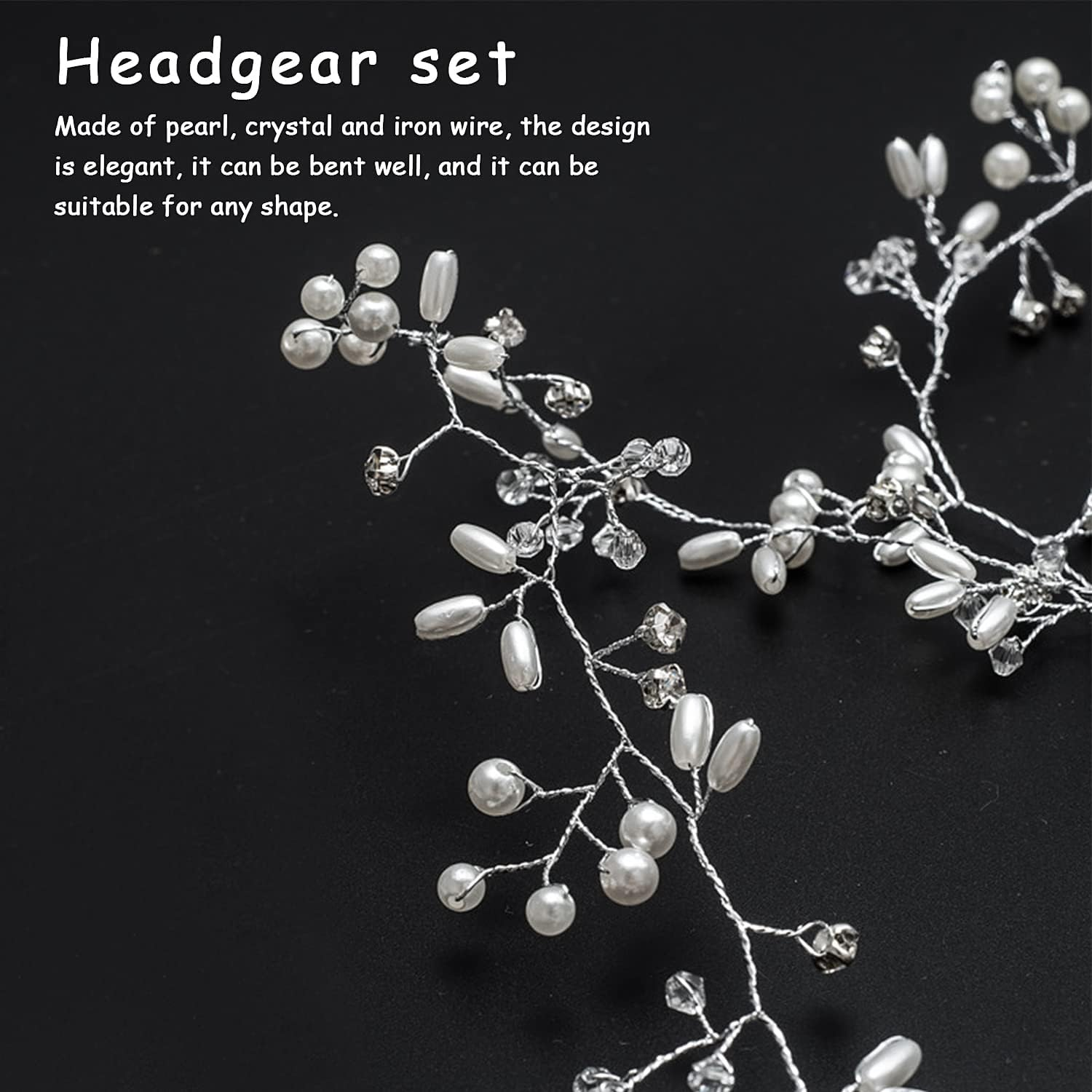 50Cm Vine Headband with 1 Piece Rhinestone Flower Hairpin and 5 Pieces U Shape Beaded Clips Vine Crystal Bridal Hair Accessories Suitable for Wedding (Silver) image number 3