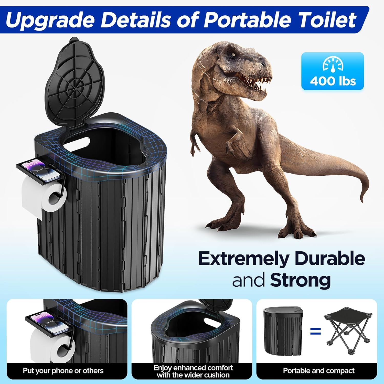 Pankay Camping Toilet with Pop up Privacy Tent, X Large Portable Toilet Potty for Adults, Outdoor Camping Shower Tents Changing Room, Instant Pop Up, Washable Foldable Camp Toilet Kit with Carry Bag image number 3