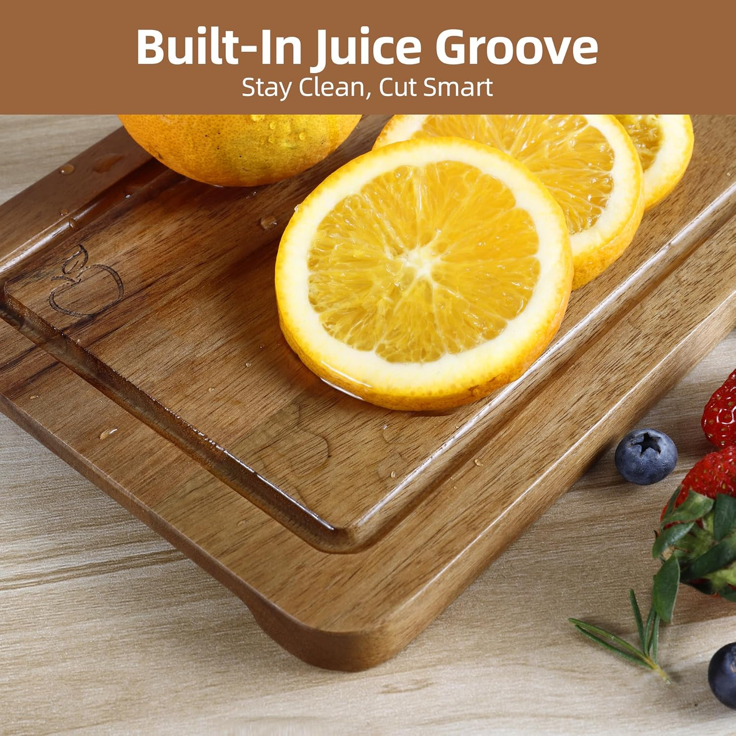 TJ POP Acacia Wood Chopping Board Set of 4, Wooden Chopping Boards with Food Symbols for Kitchen, Charcuterie Board for Meat, Vegetables, Fruits, Cheese image number 2