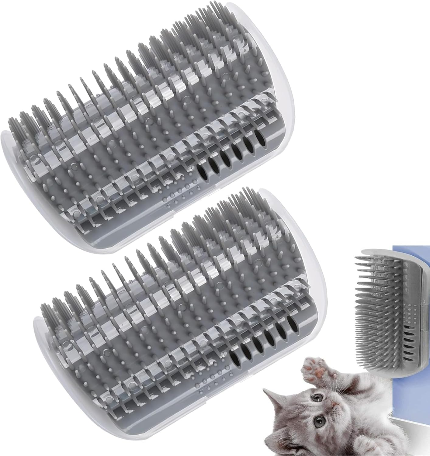 2 Pack Cat Brush, Wall Corner Scratcher Groomers Soft Grooming Massage Combs, Softer Cat Corner Self Groomer with Catnip, Interactive Cat Toy for Long & Short Fur Kitten Cats Dogs image number 2