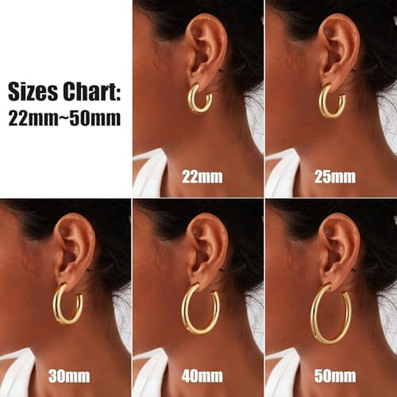 Gacimy Chunky Gold Hoop Earrings for Women 14K Real Gold Plated, 925 Sterling Silver Post Gold Hoops for Women image number 2