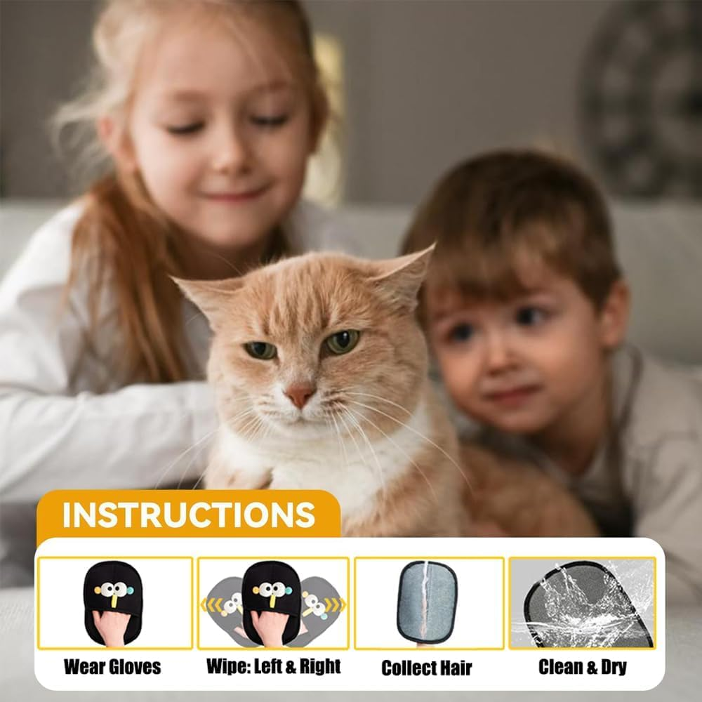 Tcdwla Pet Hair Remover Glove, Pack of 2 Fur Magnet 22 X 16 Cm, Hair Removal Glove, Reusable, Grooming Care for Cats and Dogs