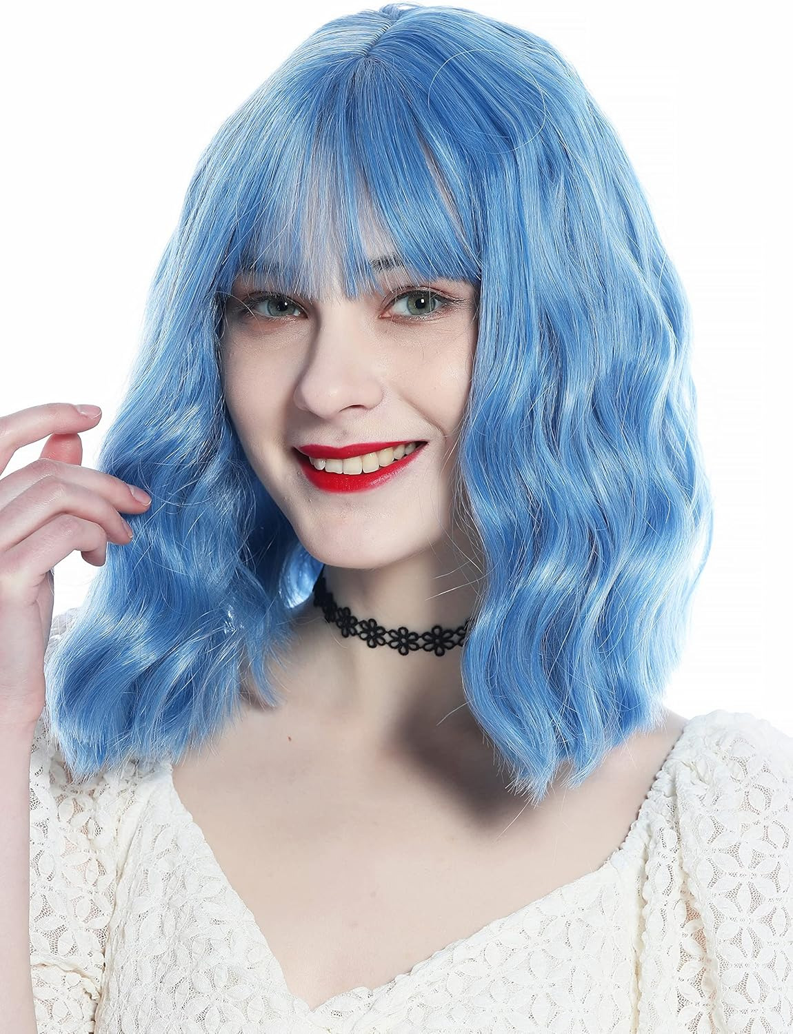 WIG ME up - Szl0851-T4043/S-Gray Cute Lady Wig Bangs Shoulder Length Wavy Blue White Grey Strands image number 1