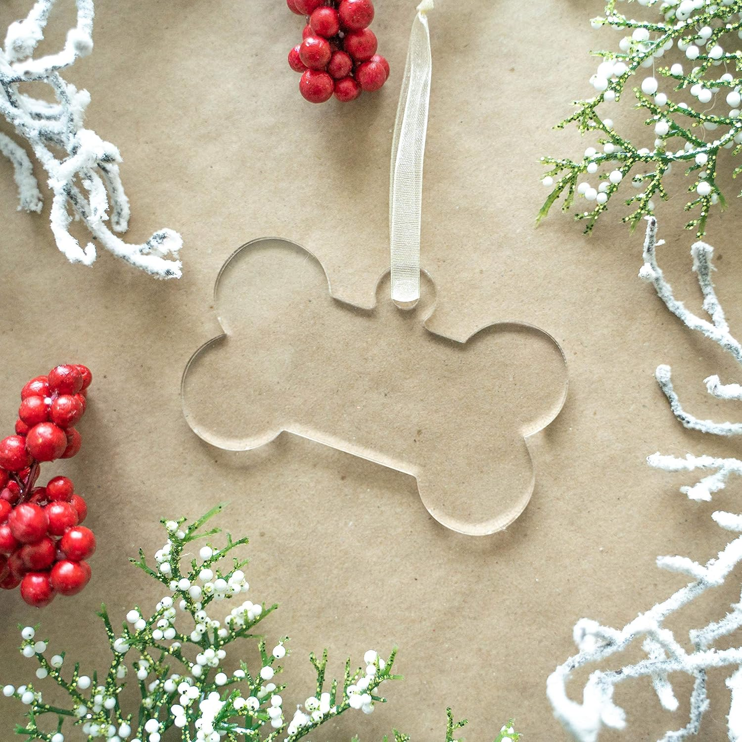 UNIQOOO 20 Pack 3.5" Clear Acrylic Dog Bone Ornament, 4Mm Extra Thick, DIY Blank Pet Ornament, Key Chain, Gift Wrapping, Stocking Name Tag, Holiday for Pet Lovers, Dog Gift - Clear Round，18Pcs image number 7