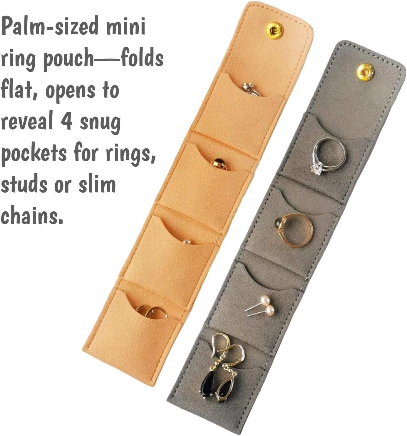 Kawlxpp PU Suede Mini Travel Jewellery Roll &ndash; Foldable Portable Organizer Case with Buckle for Rings, Earrings & Necklaces (3Pcs, Pink/Grey/Beige) - 1, Grey image number 7