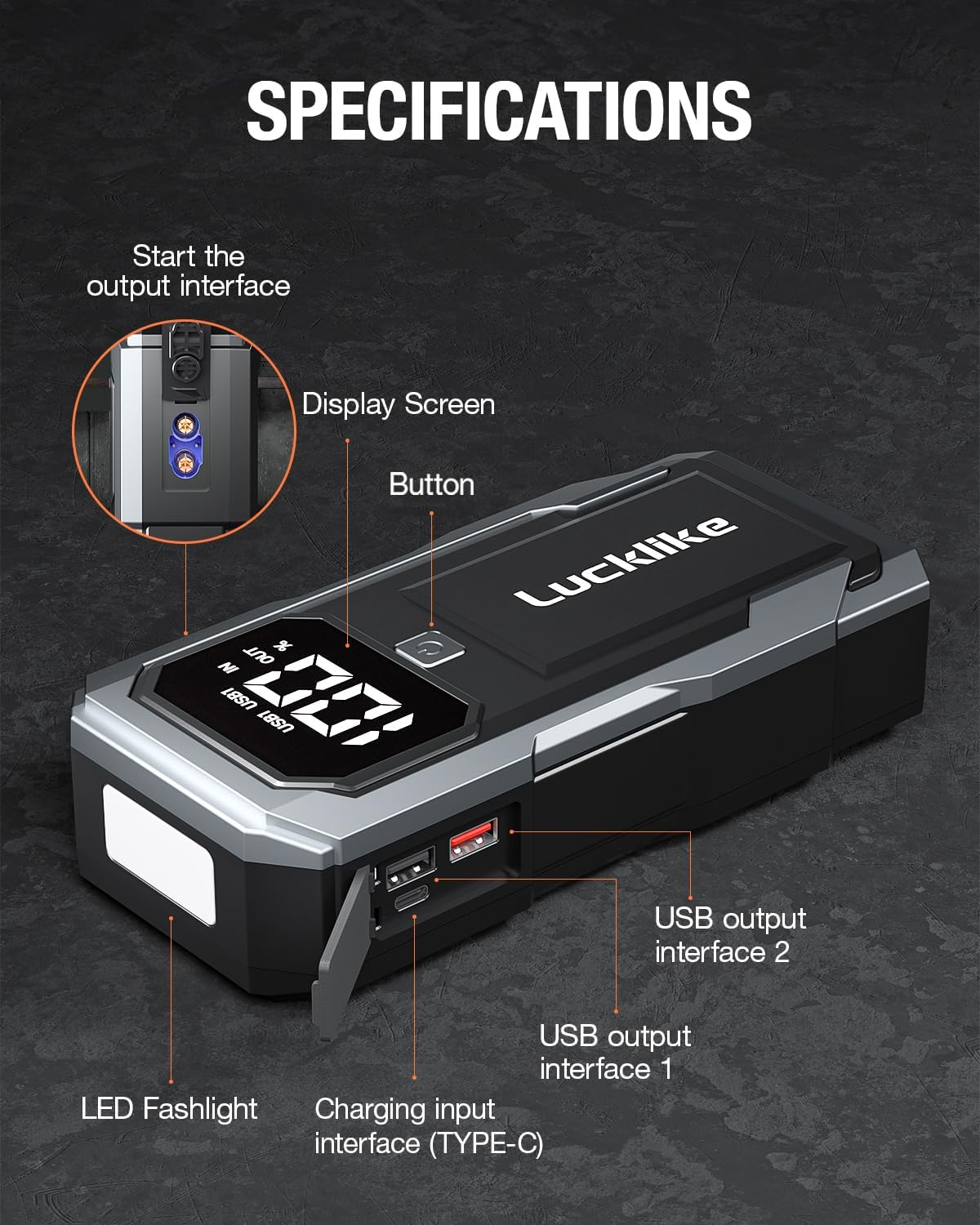 Lucklike Car Jump Starter, Portable Car Jump Starter, Car Battery Charger Jump Starter, Jump Starter for Car, Portable Jump Starter for Car, 3000A Car Jump Starter for 8.0L Gas/7.0L Diesel (Silver) image number 2