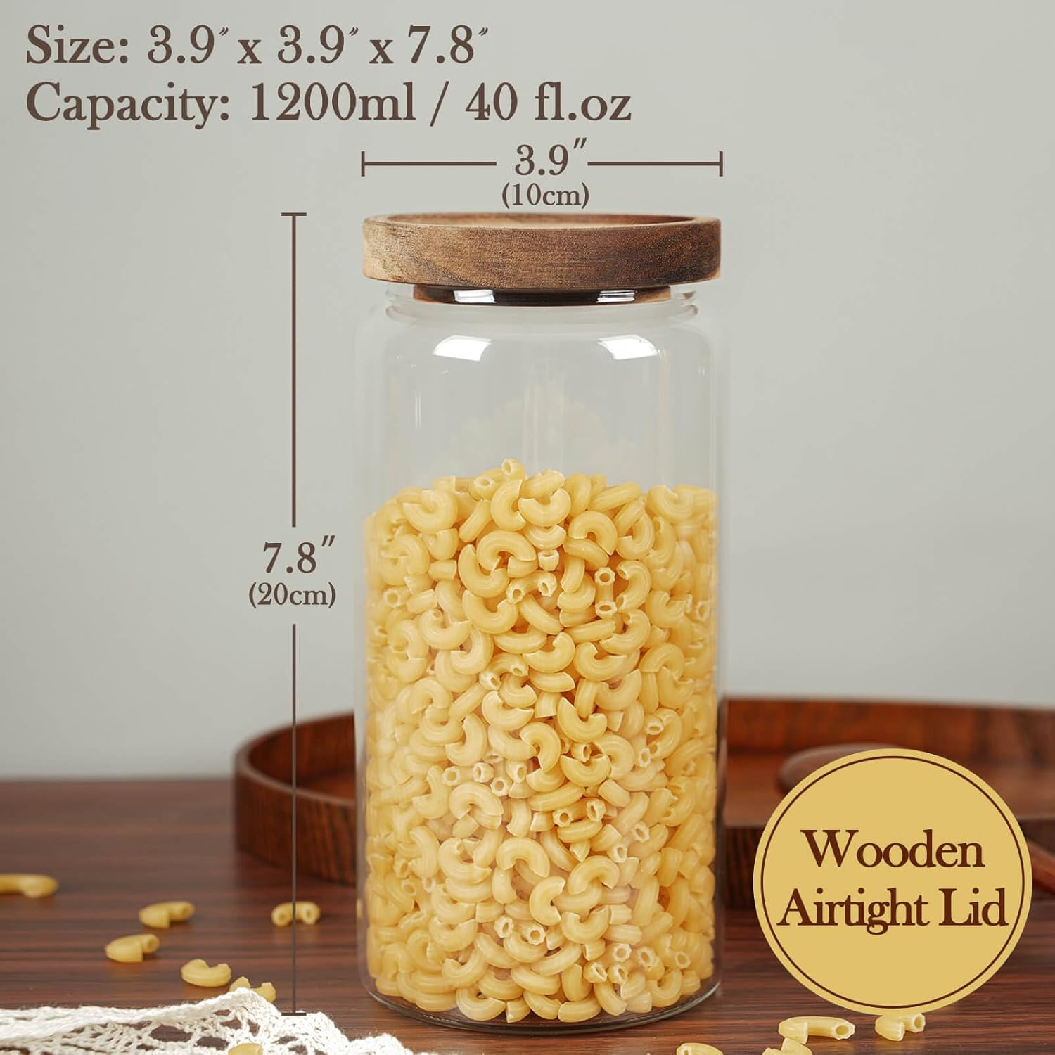 Labina Glass Storage Container Airtight Food Jars Kitchen Canister with Wood Lids, 40 Oz Wide Mouth Pantry Organization Glass Jar for Flour, Sugar, Cookie, Spagetti, Nuts and Candy image number 4