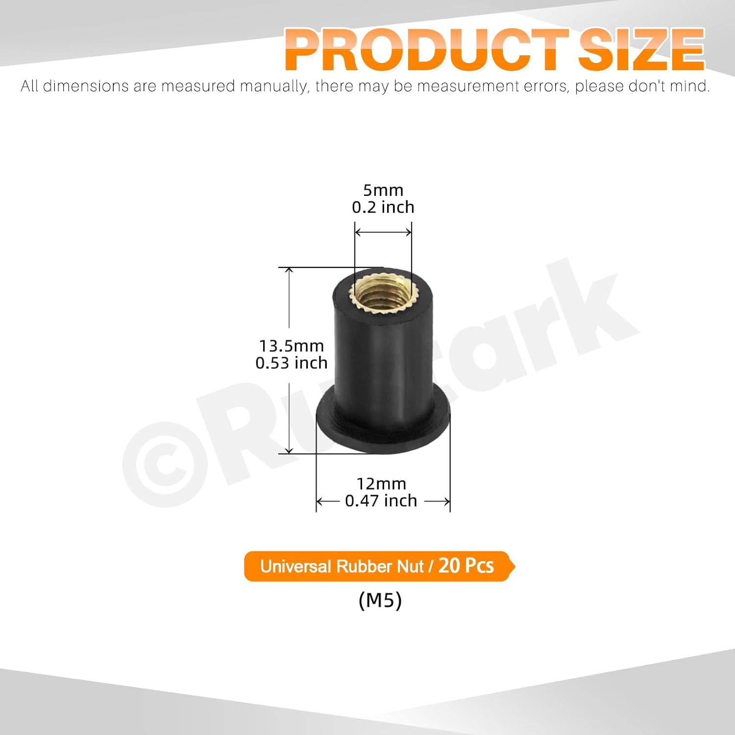 20Pcs M5 Rubber Well Nuts Black Neoprene Well Nuts Expansion Brass Nuts Windshield Fairing Nuts Windscreen Rubber Nut for Fairing Kayak Motorcycle Boat image number 1