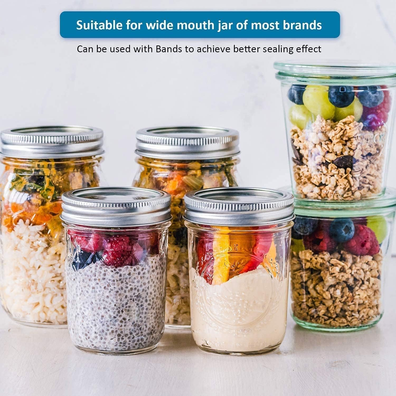 YAKESD 48Pcs/24 Sets Regular Mouth Canning Lids with Rings Fits Ball, 70Mm Regular Mouth Rustproof Screw Bands,Jars Lids with Rings/Bands Mason Jars for Canning Food Fruits image number 6