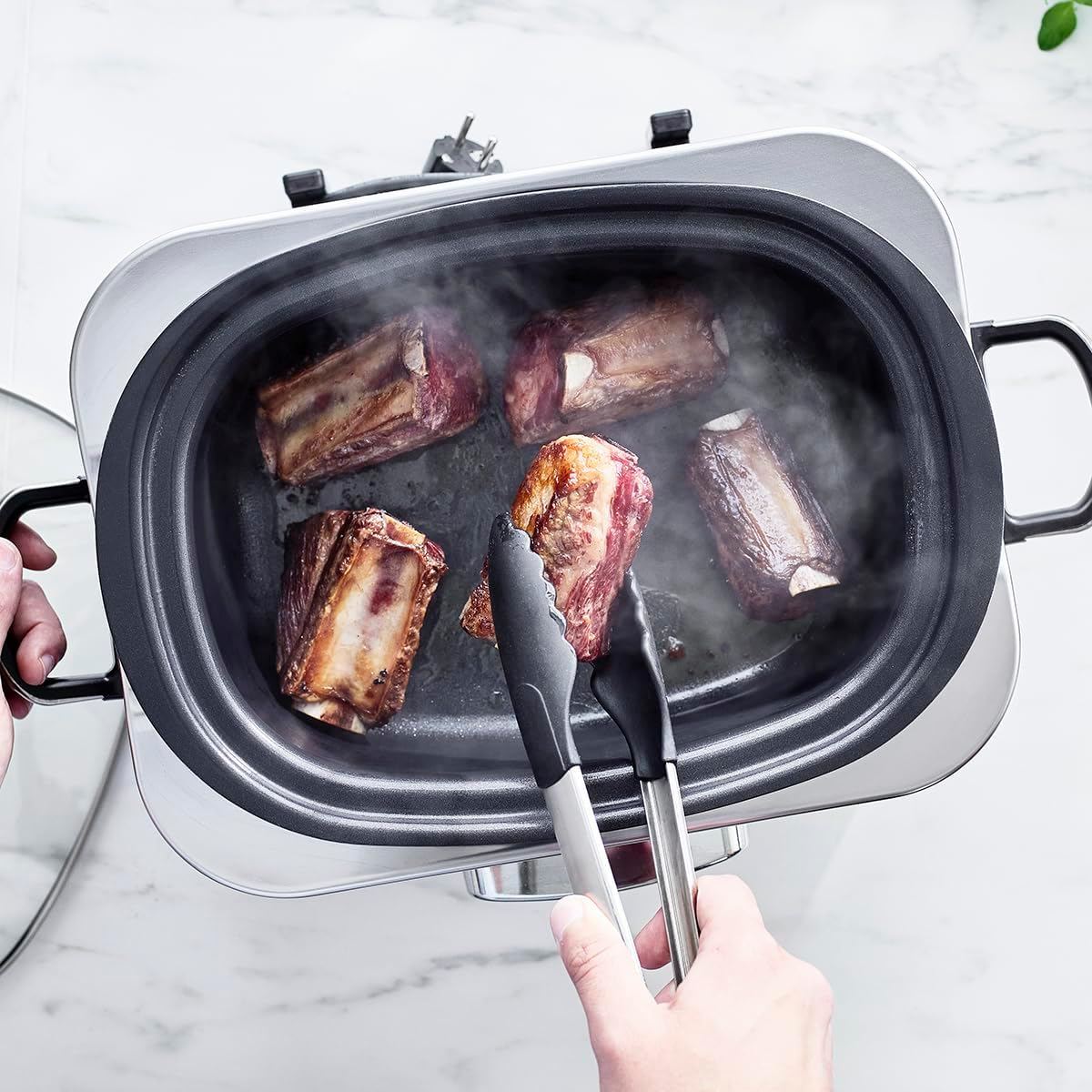 Greenpan Slow Cooker Blue Haze, 6L Dishwasher Safe Pot, Vibrant LCD Display, Easy One-Touch Presets, One-Step Browing, Extra-Tough Exterior, Countertop Friendly image number 4