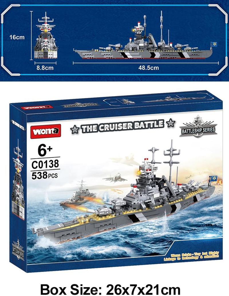 Battleship Bismarck Building Blocks (538 PCS), WW2 STEM Military Model Brick Toys, Military Bismarck Class War Ship Building Blocks Kit, Toys for Kits or Adult. image number 2