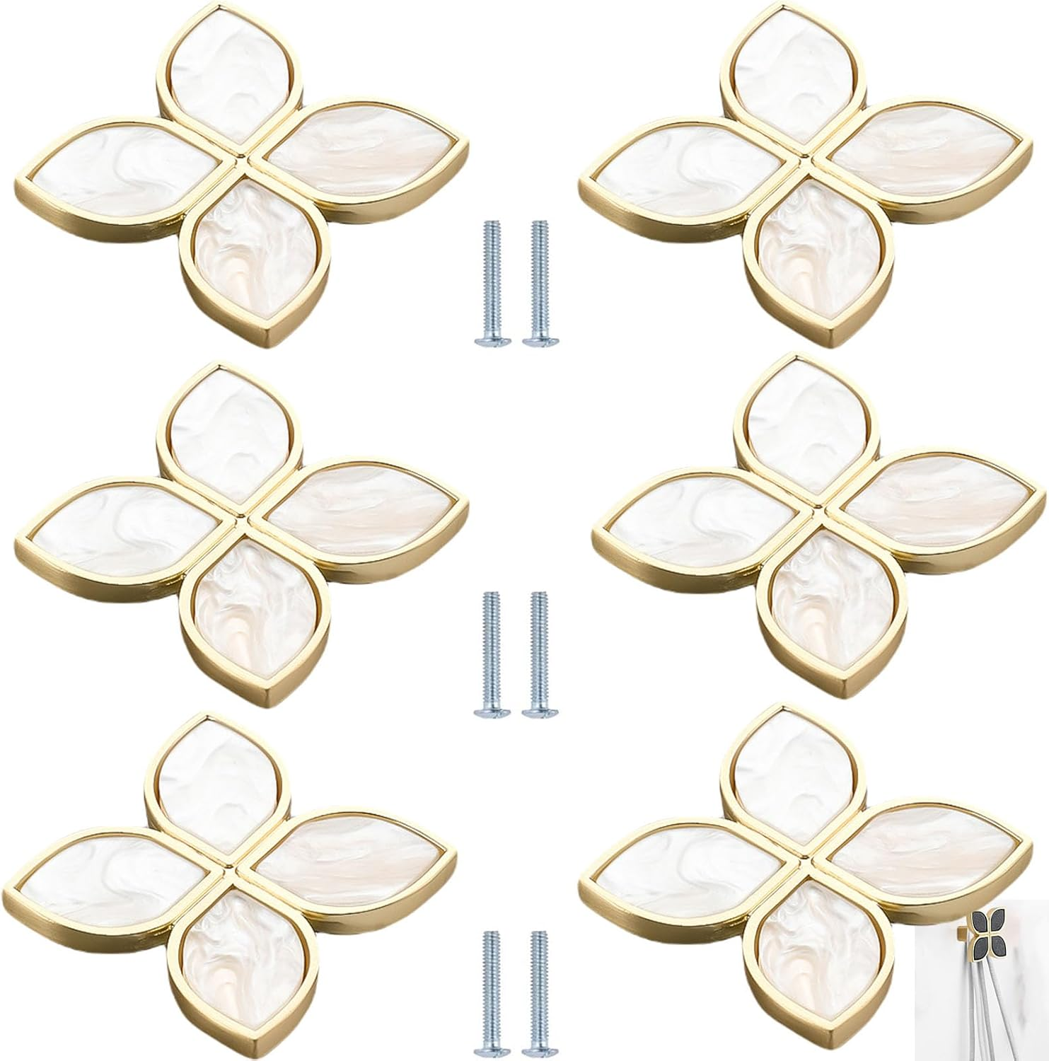 Hat Rack for Wall 6 Pack Square Shell Colorful Coat Hook Kitchen Corridor Hanger Hook Bathroom Towel Hook Drawer Cabinet Wardrobe Small Handle(White Small Petal 32Mm) image number 5