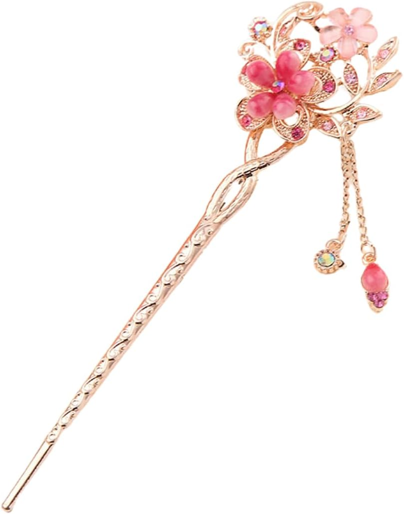 Vintage Hair Stick Opal Flower Hair Sticks Hair Decor Chinese Hairpins Old Hair Clip Old Hair Clip Red image number 5