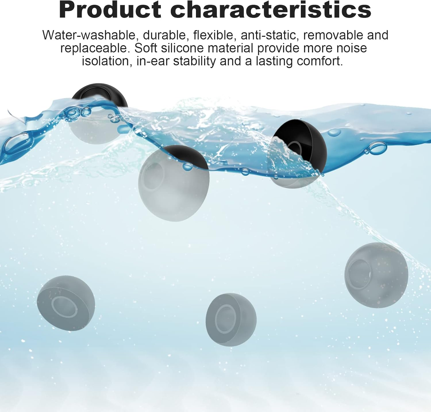 Replacement Silicone Ear Tips Compatible with Beats Fit Pro & Beats Studio Buds, Soft Eargels Earbuds Covers, 3 Pairs (S/M/L) (Black) - Black image number 5