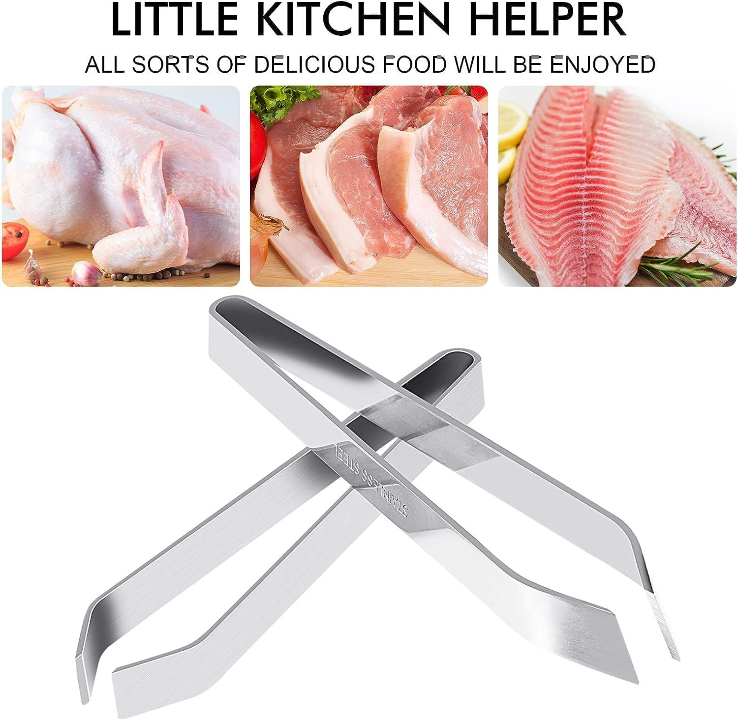 4Pcs Fish Bone Tweezers Set, Professional Stainless Steel Flat and Slant Pliers Remover Set for Cooking Kitchen Salmon Trout, 2 Styles image number 3