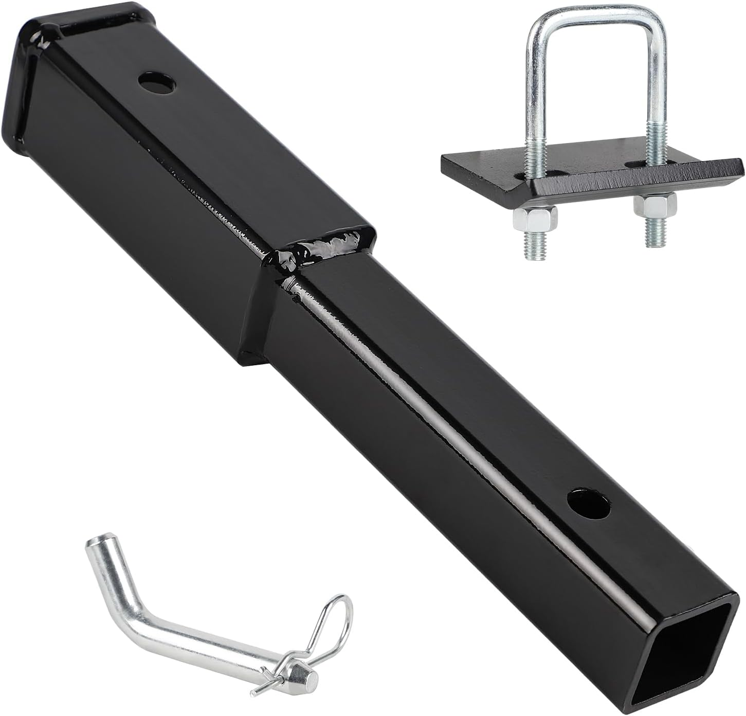 CPROSP 12'' Trailer Hitch Extension with Hitch Tightener anti Rattle Stabilizer, Fits for 2" Receiver Tube Tow Bar Steel Shank Heavy Duty 6000 Lbs, Hitch Extender with 5/8'' Pin Hole