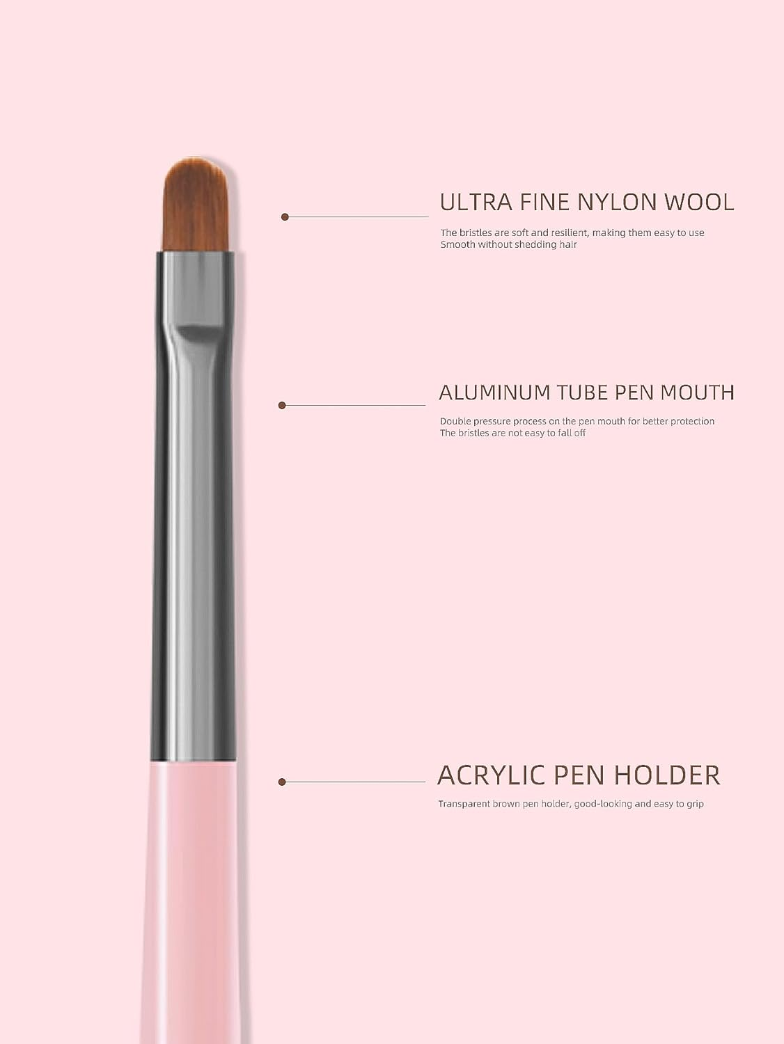 ZEOHBETY Nail Art Brushes Set, 9Pcs Nail Design Painting Brushes, Professional Nail Art Design Brushes, Nail Fine Liner Brushes, Pink image number 1