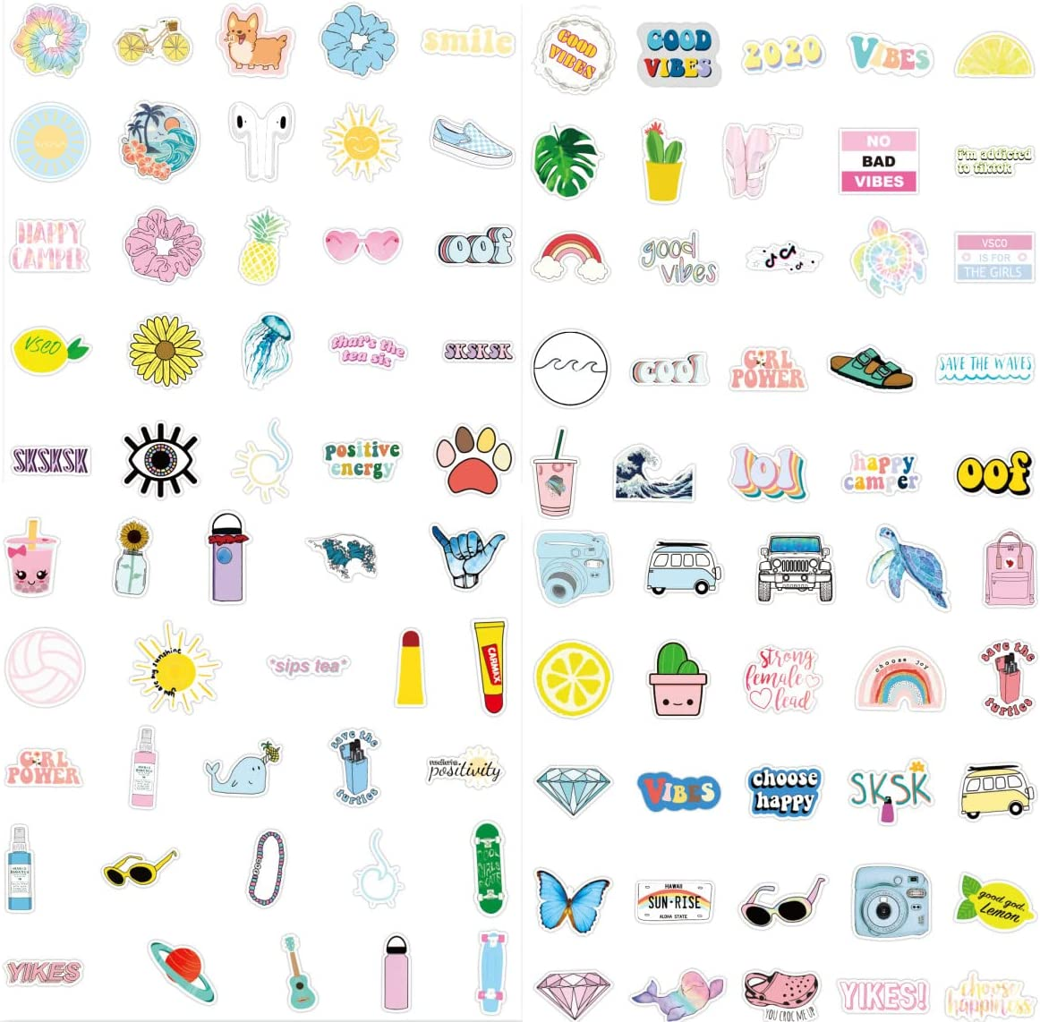 100Pcs Cute Stickers for Water Bottles,Cute Vinyl Waterproof Aesthetic Stickers for Hydro Flask, Laptop, Computer, Phone, PC, Skateboard, Luggage for Girls, Kids - 100 Summer image number 3