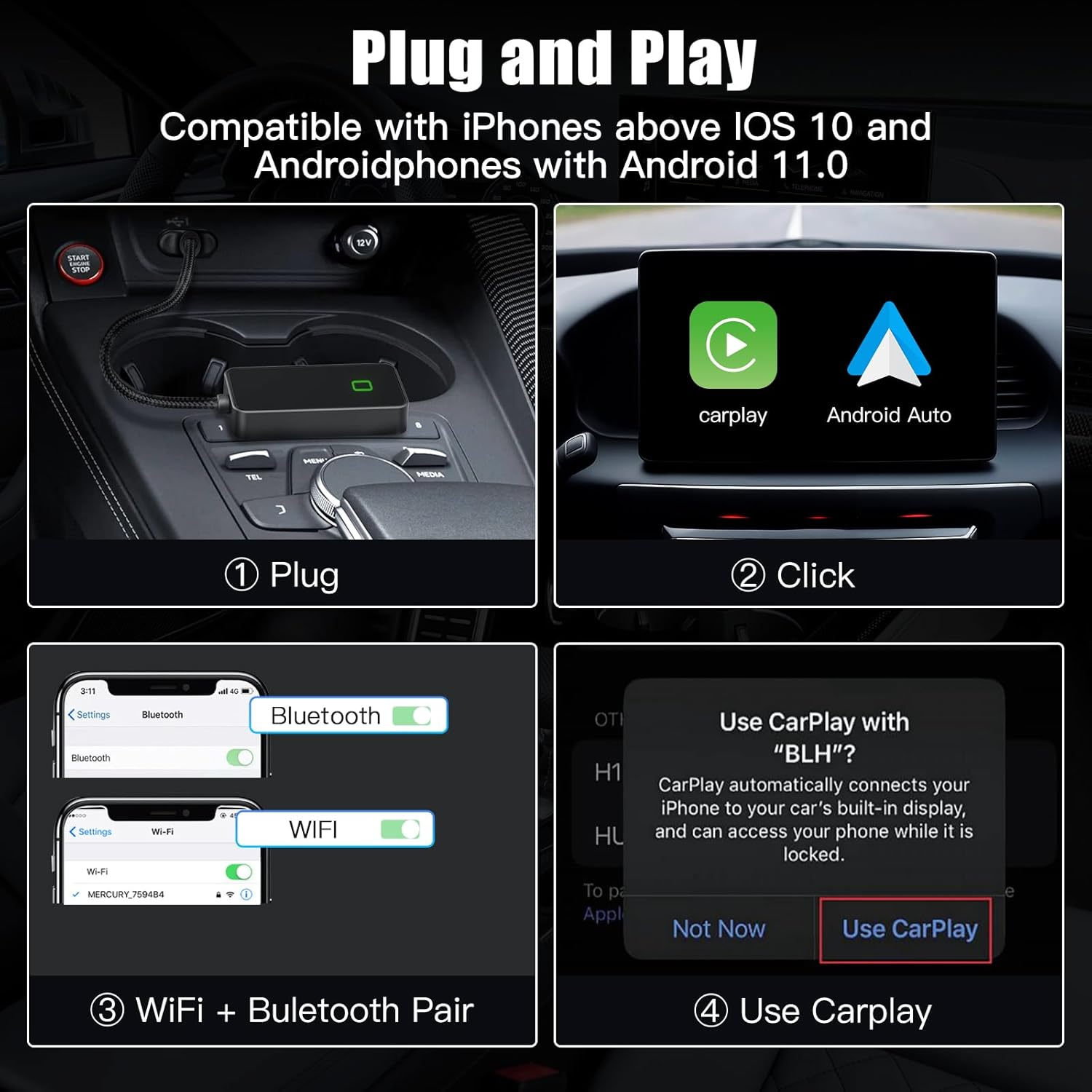 B1 Hottest Plug and Play Wireless Carplay Adapter Convert Wired Carplay to Wireless Carplay,Online Updates Keep Original Control,For Car from 2014 Onwards (B-2)