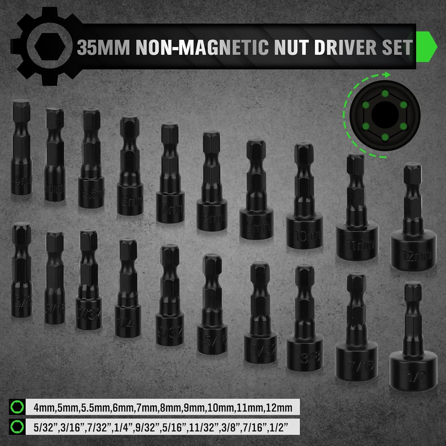 SWANLAKE 39Pcs Magnetic Nut Driver Master Kit,1/4" Quick-Change Hex Shank, SAE & Metric Power Nuts Driver Drill Bit Tools Set,Cr-V Steel with Storage Case image number 2