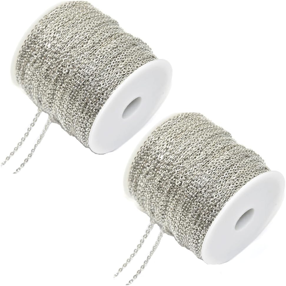 2 Pcs Metal White K Link Chains,Link Stainless,Iron Bulk Curb Chain,Necklace Chain Bracelet Chains,Silver Jewelry Chain,Craft Jewelry Chain,For Jewelry Making DIY Bracelet Anklet,2 Rolls X 10 Yards image number 3