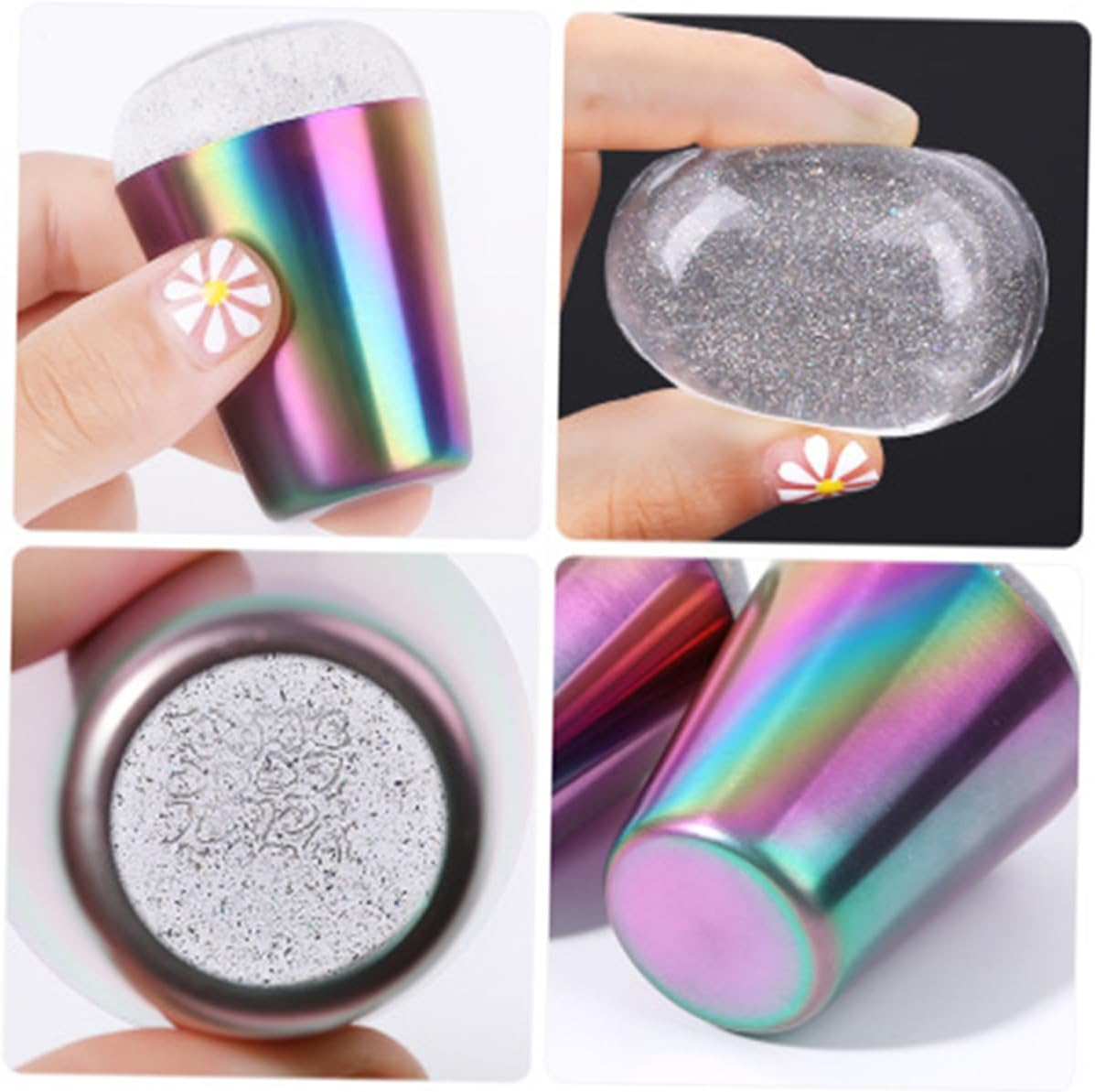 DEARMAMY Silicone Nail Art Stamper with Iridescent Handle Transparent Jelly Manicure Stamping Tool for Easy Nail Designs Durable for Long Term Use image number 4
