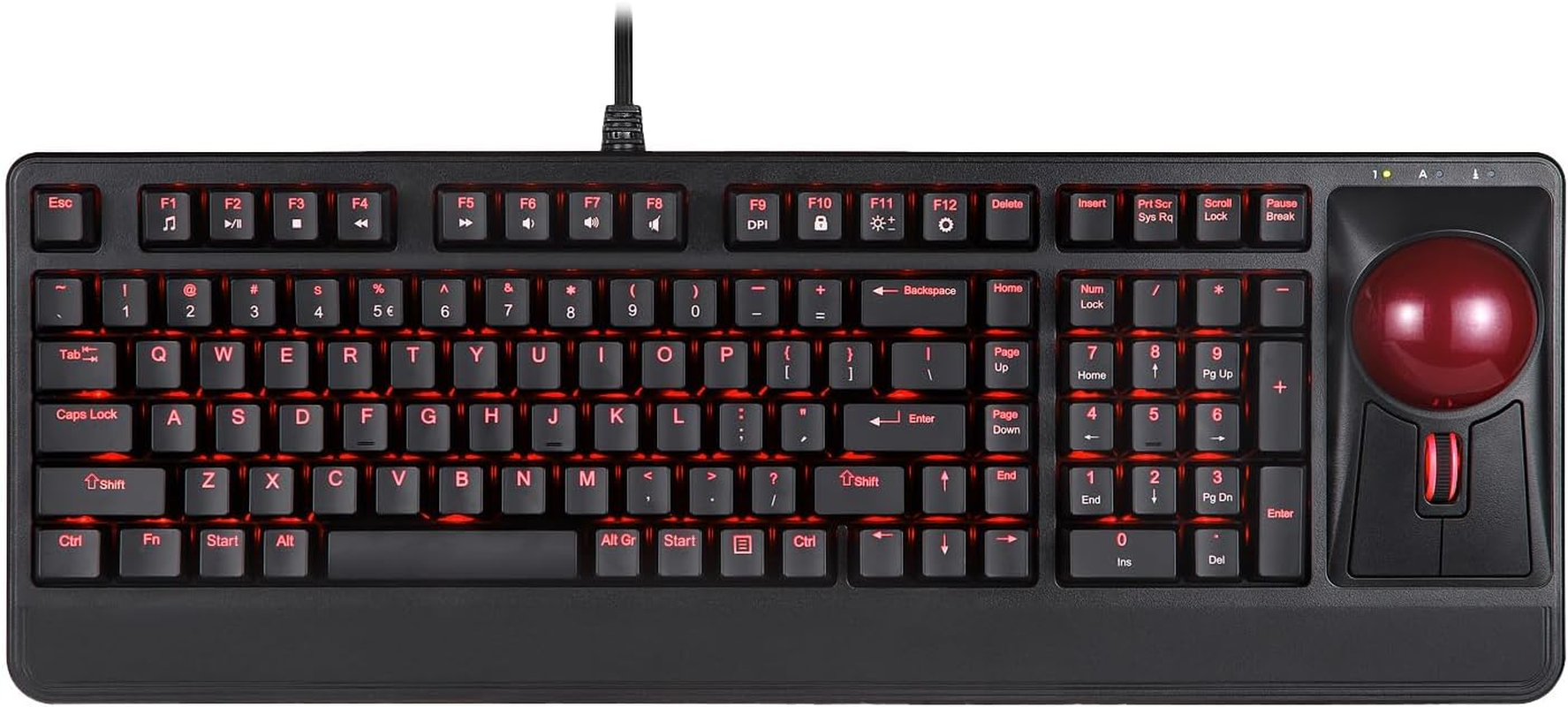 Perixx Periboard-322 Wired Mechanical Trackball Keyboard with 2 Hubs, 2.17 Inch Large Trackball, RGB Backlit Design, US English Layout (PB-322BUS-11577) image number 2