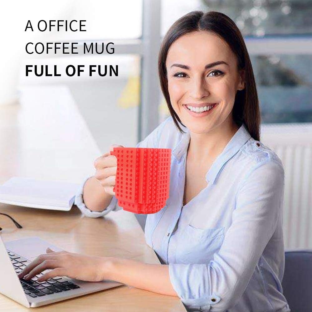 Lumsburry Build-On Brick Coffee Mug, Funny DIY Novelty Cup with Building Blocks Creative Present for Kids Men Women Xmas Birthday(Red) image number 4